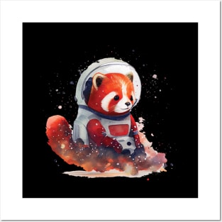 Space Red Panda Astronauts spacecraft Watercolor Posters and Art